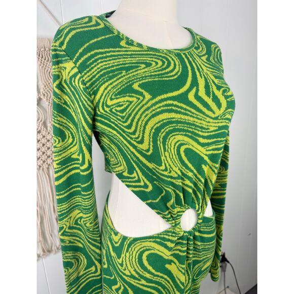 Zara Green Tie Dye Swirl Cutout Sweater Dress Womens Large 70s Hippie Festival - Picture 5 of 8